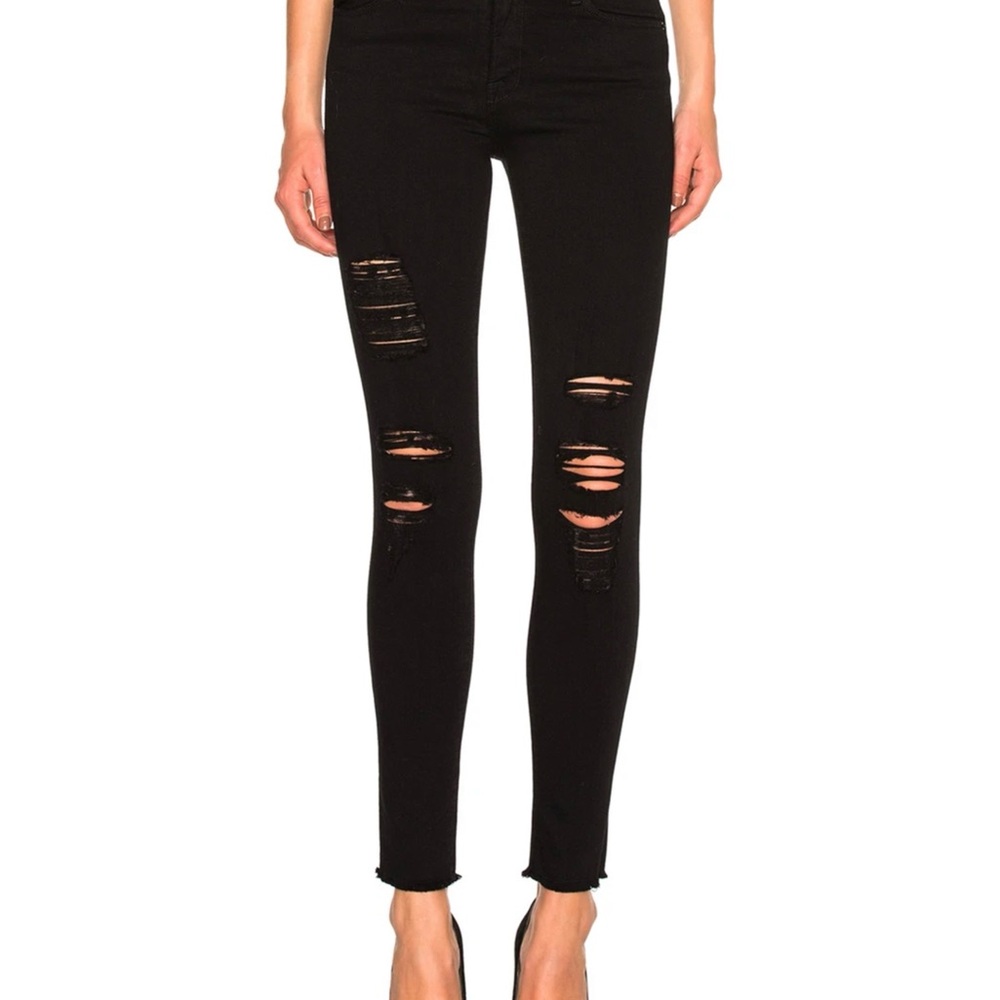 Frame Denim Skinny Distressed Noir Jefferson Black Ripped Jeans size 26
